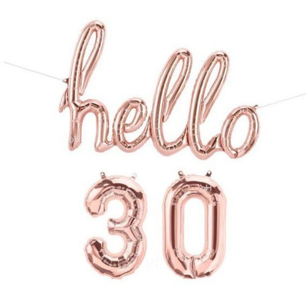 Hello 30 Rose Gold Mylar Balloon Set - Picture 2 of 2